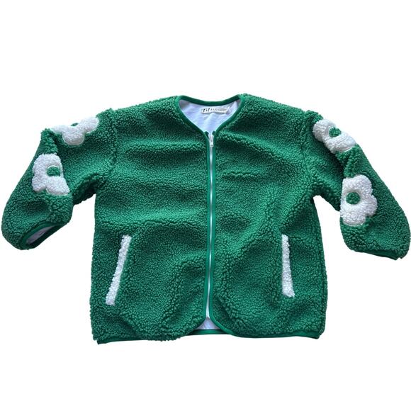 Pip & Lenny Kids Teddy Fleece Green & White Flowers Zip Up Sweater Size 4y - Picture 1 of 7